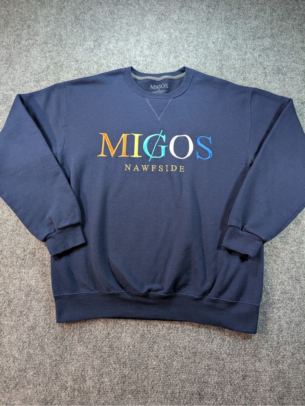 Migos Nawfside Multicolor Embroidered Logo Navy Blue Sweatshirt Medium